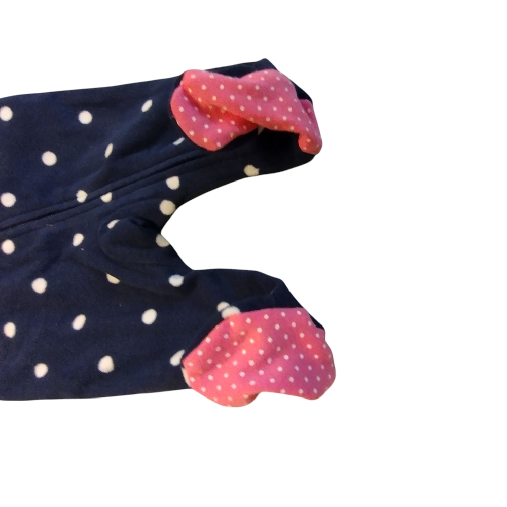 Like New! Dark Blue Pink White Polka Dot Cat One Piece Preemie Sleeper 2/$10 - Picture 3 of 4